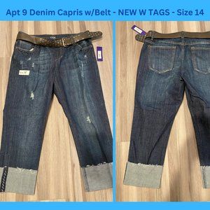 New W Tags-Cropped Denim Jeans w/ Belt - Size 14